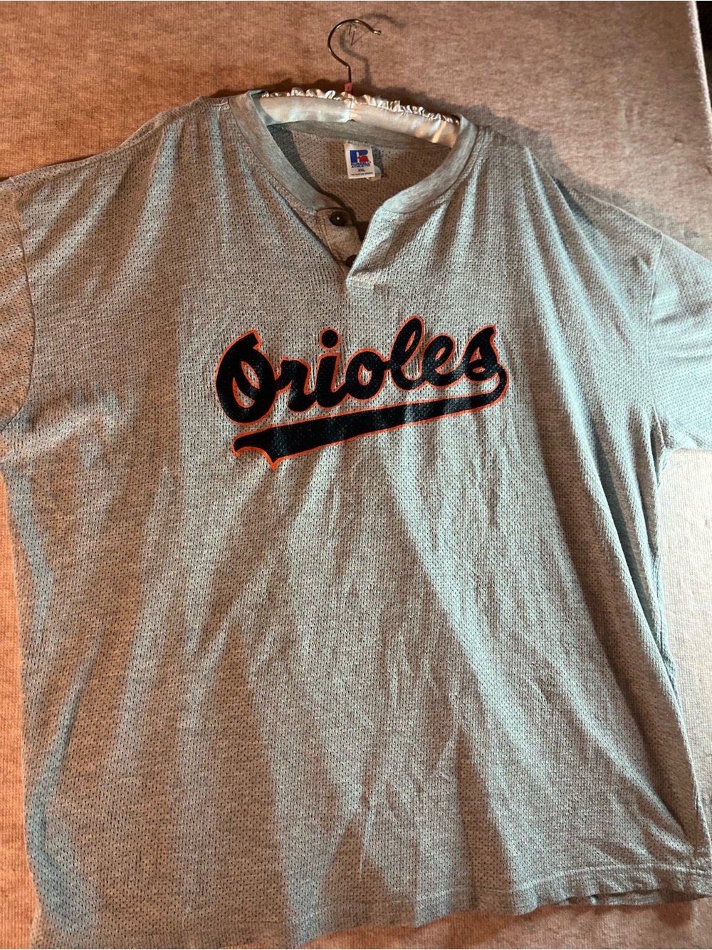 Russell Athletic Gray Orioles Henley Tee with Black & Orange Script